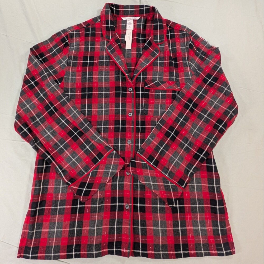 Victorias Secret Red Plaid Long Sleeve Sleep Shirt Medium